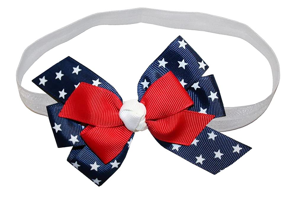 Webb Direct2U Wd2U Baby Girls 4.5' Red White Blue Star Spangled Patriotic Hair Bow Stretch Headband
