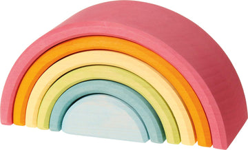 Grimms Spiel und Holz Design Large 6-Piece Pastel Rainbow Stacker, Open-Ended Wooden Nesting & Stacking Toy Blocks
