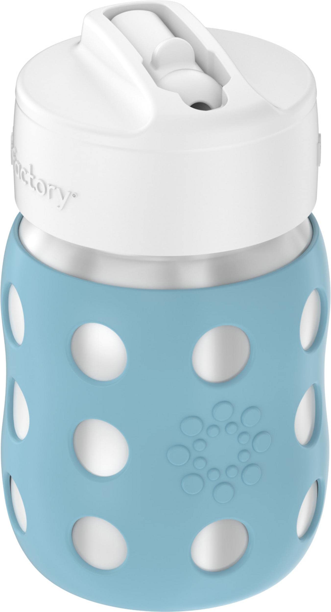 Lifefactory 8-Ounce Stainless-Steel Vacuum-Insulated Wide-Neck Baby Bottle With Straw Cap, Denim (Ls2241Wde4)