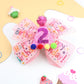 2nd Birthday Decorations Bow Hair Clips for Girls,Glitter Pink Happy Birthday Boutique Grosgrain Hair Bows Barrettes Alligator C