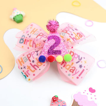 2nd Birthday Decorations Bow Hair Clips for Girls,Glitter Pink Happy Birthday Boutique Grosgrain Hair Bows Barrettes Alligator C