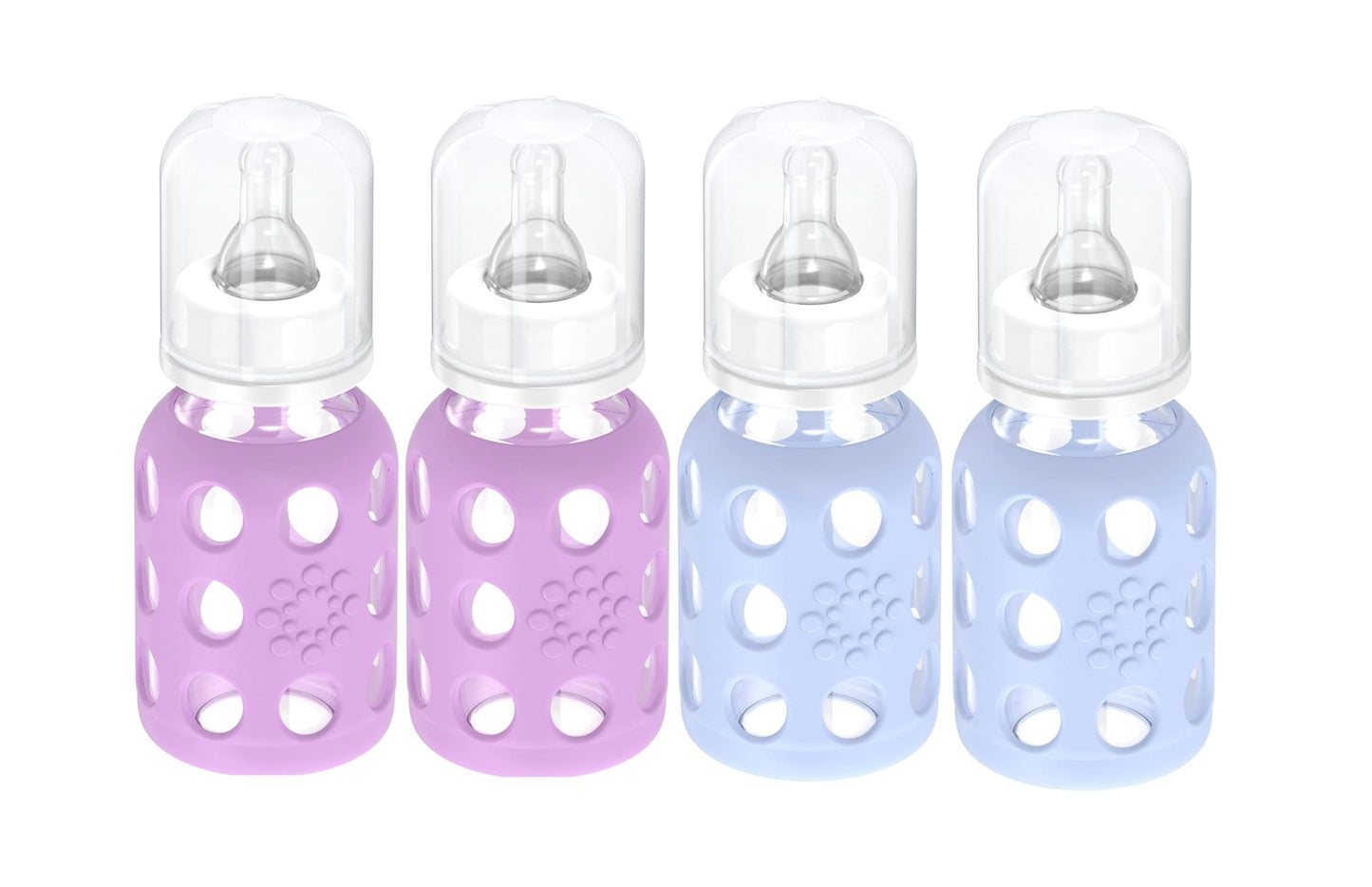 Lifefactory Glass Baby Bottles With Silicone Protection - 4-Pack, 4 Oz Each Bottle (2- Blanket & 2- Lavender)