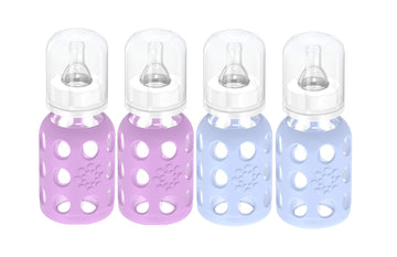 Lifefactory Glass Baby Bottles With Silicone Protection - 4-Pack, 4 Oz Each Bottle (2- Blanket & 2- Lavender)