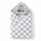 Hi mom Baby Hooded Towel, Peach Gingham, Teddy Bear Rainbow Embroidery, Soft Wrap for Infants (Grey)