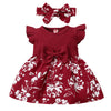 Hopscotch Girls Floral Print Casual Dress With Headband In Red Color For Ages 03 Months
