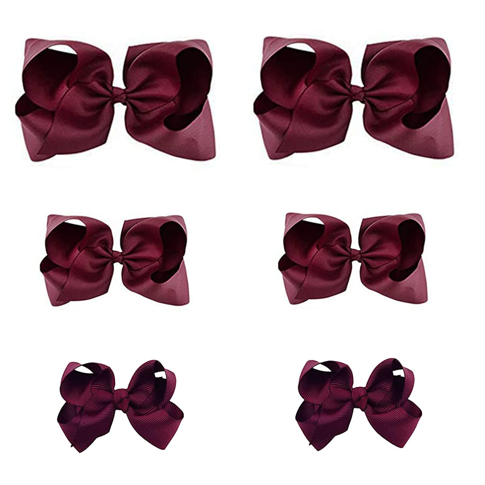 Maroon Bows For Girls,6Pcs Hand-Made Grosgrain Ribbon Hair Bows Alligator Clips Hair Accessories For Little Teen Toddler Girls K