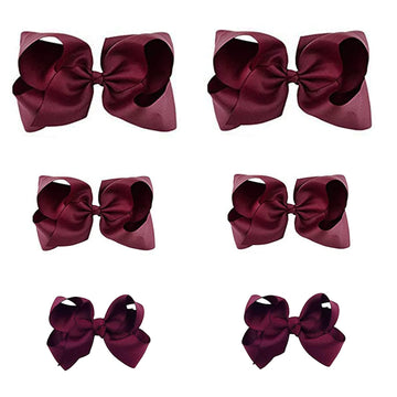 Maroon Bows For Girls,6Pcs Hand-Made Grosgrain Ribbon Hair Bows Alligator Clips Hair Accessories For Little Teen Toddler Girls K