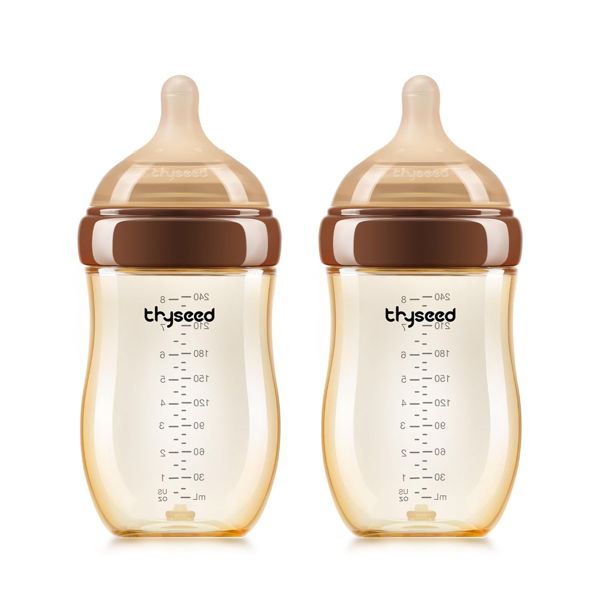 Thyseed PPSU AntiColic Baby Bottle, BreastLike Medium Fast Flow Nipple for Breastfed Babies (3m+), 8 oz/240 mL, 2 Pack