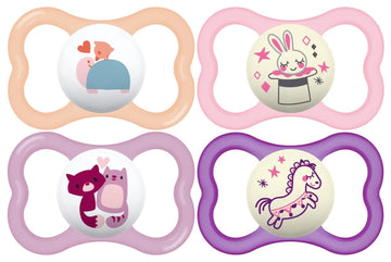 Mam Air Day & Night Baby Pacifier, For Sensitive Skin, Glows In The Dark, 16+ Months, Girl, 4 Count