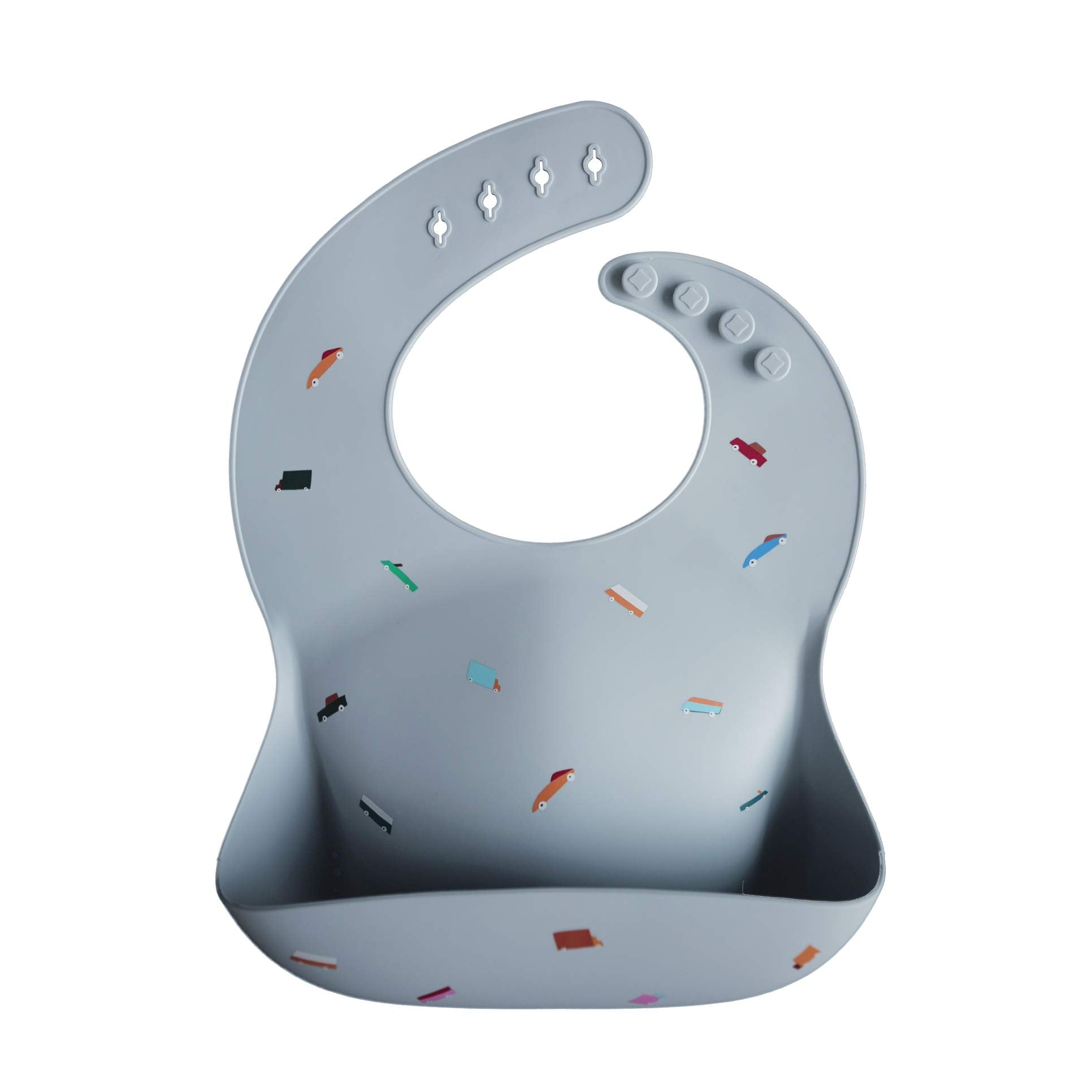 Mushie Silicone Baby Bib | Adjustable Fit Waterproof Bibs (Retro Cars)
