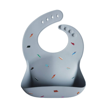 Mushie Silicone Baby Bib | Adjustable Fit Waterproof Bibs (Retro Cars)