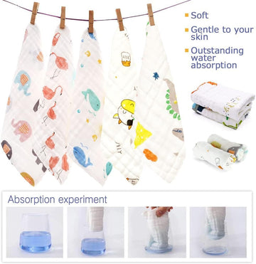 Maveek 9 Pack Toddlers Burp Cloths, 9.8'' X 9.8'' Baby Drool Bib Strong Absorbent Muslin Washcloths Handkerchief Saliva Wipes Fo