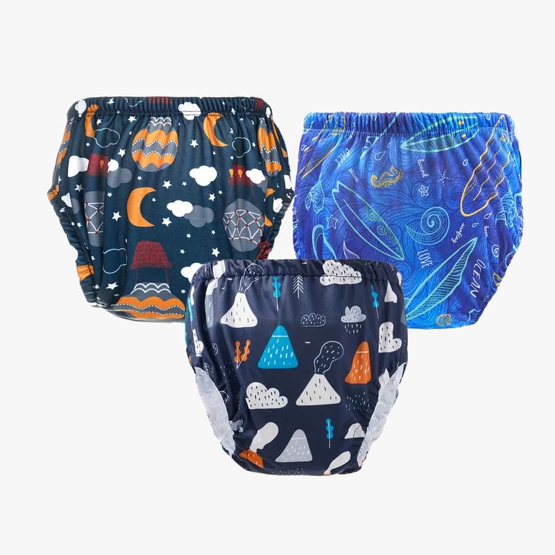Teeny Weeny Reusable Adjustable Swim Diaper Combo  Pack Of 3 Printed Underpants For Infant Boys & Girls | M | Color 21