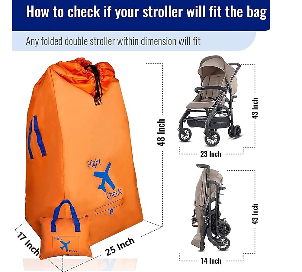 Alnoor Usa Gate Check Bag For Single & Double Stroller Travel Bag For Air Plane | Extra Large & Ultra Durable - Includes Padded