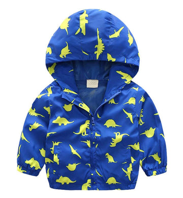 Baby Boys Dinosaur Print Zip Up Lightweight Hooded Jacket Outerwear Spring Windproof Windbreakers, Blue, Size 18 Months = Tag 90