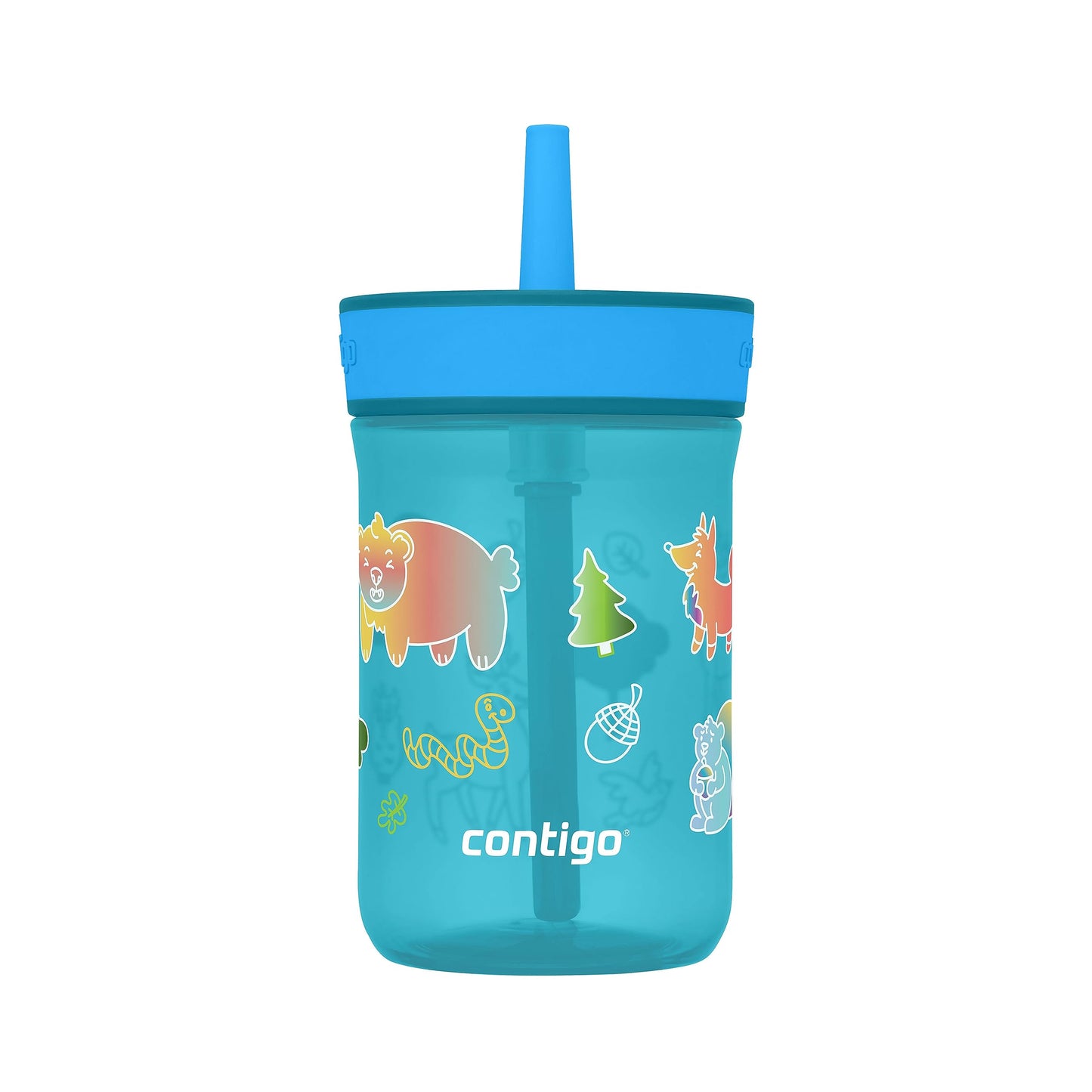 Contigo Kids Leighton Straw Tumbler With Spill-Proof Leak-Proof Lid, 14Oz, Juniper/Blue Forest