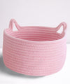 Cafshion Small Cat Ears Basket, Woven Cotton Rope Organizer with Handles - Decorative Nursery Bin & Box for Baby, Pet Toy Storag