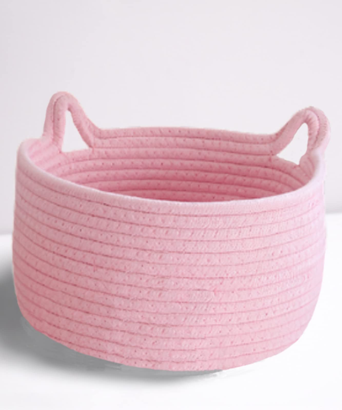 Cafshion Small Cat Ears Basket, Woven Cotton Rope Organizer with Handles - Decorative Nursery Bin & Box for Baby, Pet Toy Storag
