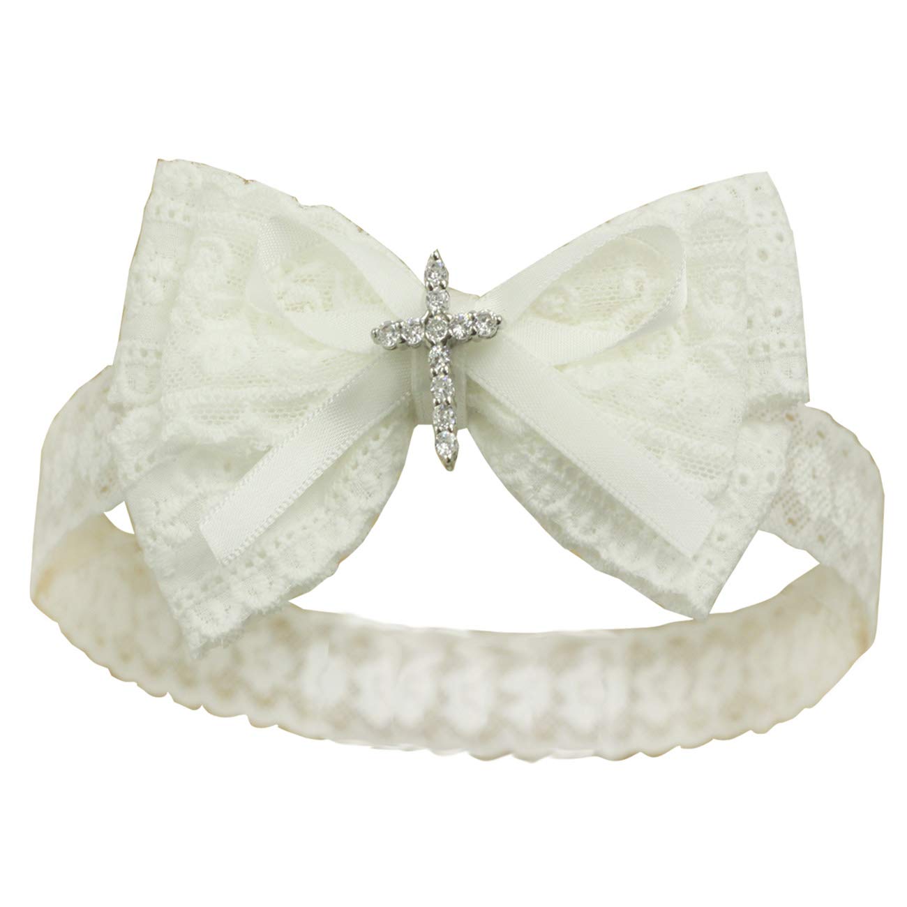 White Baby Bow Headband for Baptism Christening Satin Lace Hair Band with Cross for Toddler (B-white lace headband for baptism, 