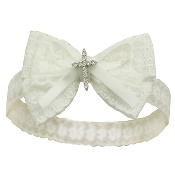 White Baby Bow Headband for Baptism Christening Satin Lace Hair Band with Cross for Toddler (B-white lace headband for baptism, 