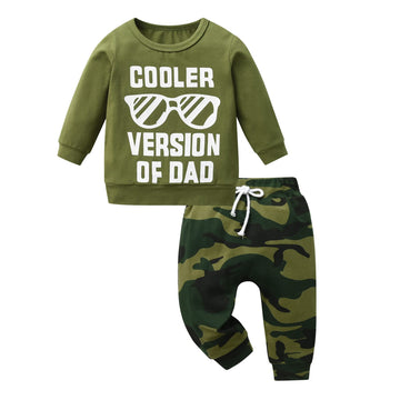 Eghunooy Toddler Baby Boy Long Sleeve Cooler Version Of Dad Printed Tops Camouflage Pants Leggings Outfits Clothes Set (12-18 Mo