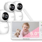 Baby Ganibs 6 Big Screen No WiFi Baby Monitor with 3 Cameras, 1000ft Long Range, 2-Way Talk, 8 Lullabies, ECO Mode, Infrared Nig