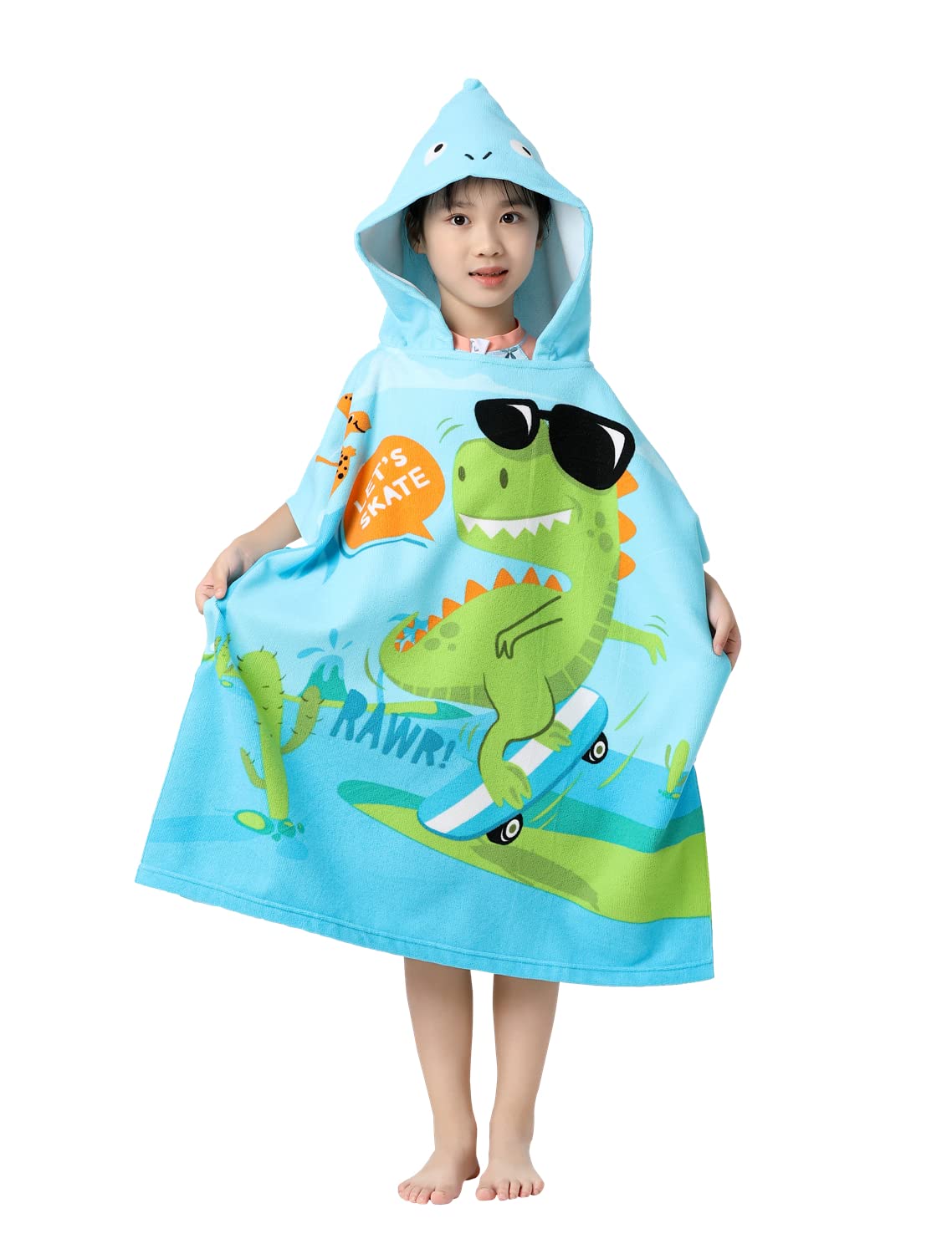 Athaelay Soft Microfiber Swim Cover-ups for 3 to 10 Years Old Kids Hooded Bath Beach Poncho Towels (Dinosaur 2, Fits 3-10 Years)