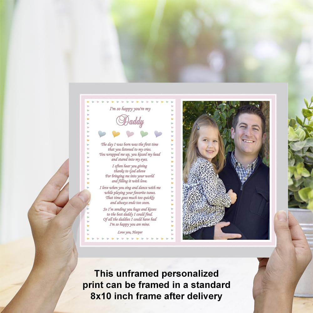 Poetry Gifts Daddy'S Girl Frame, So Happy You'Re My Dad For Christmas Or His Birthday, 8X10 Inch Print Personalized With Name An