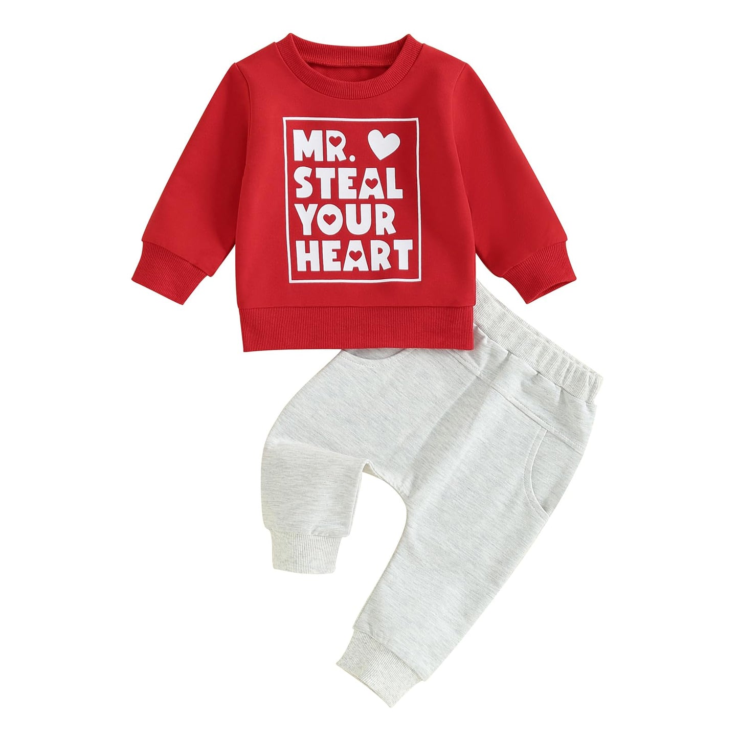Toddler Baby Boy Valentines Day Outfit Long Sleeve Letter Print Sweatshirt Tops Pants Set 2Pcs Infant Spring Clothes (A-A Red, 2