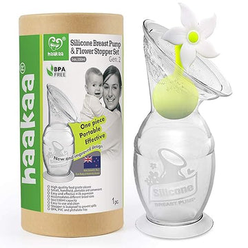 Haakaa Silicone Breast Pump With Suction Base And Flower Stopper 100% Food Grade Silicone Bpa Pvc And Phthalate Free (5Oz/150Ml)