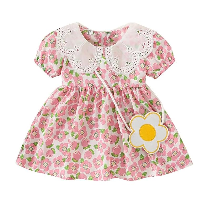Bold N Elegant Baby Girl Floral Print Georgette Frock Dress With Coin Purse Bag For Infant Toddler Baby Girls (1824 Months, Pin