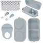 Travel Silicone Baby Feeding Set With 316 Stainless Steel Spoon & Fork ,Silicone Suction Plates, Foldable Bib, Storage Bag - Por