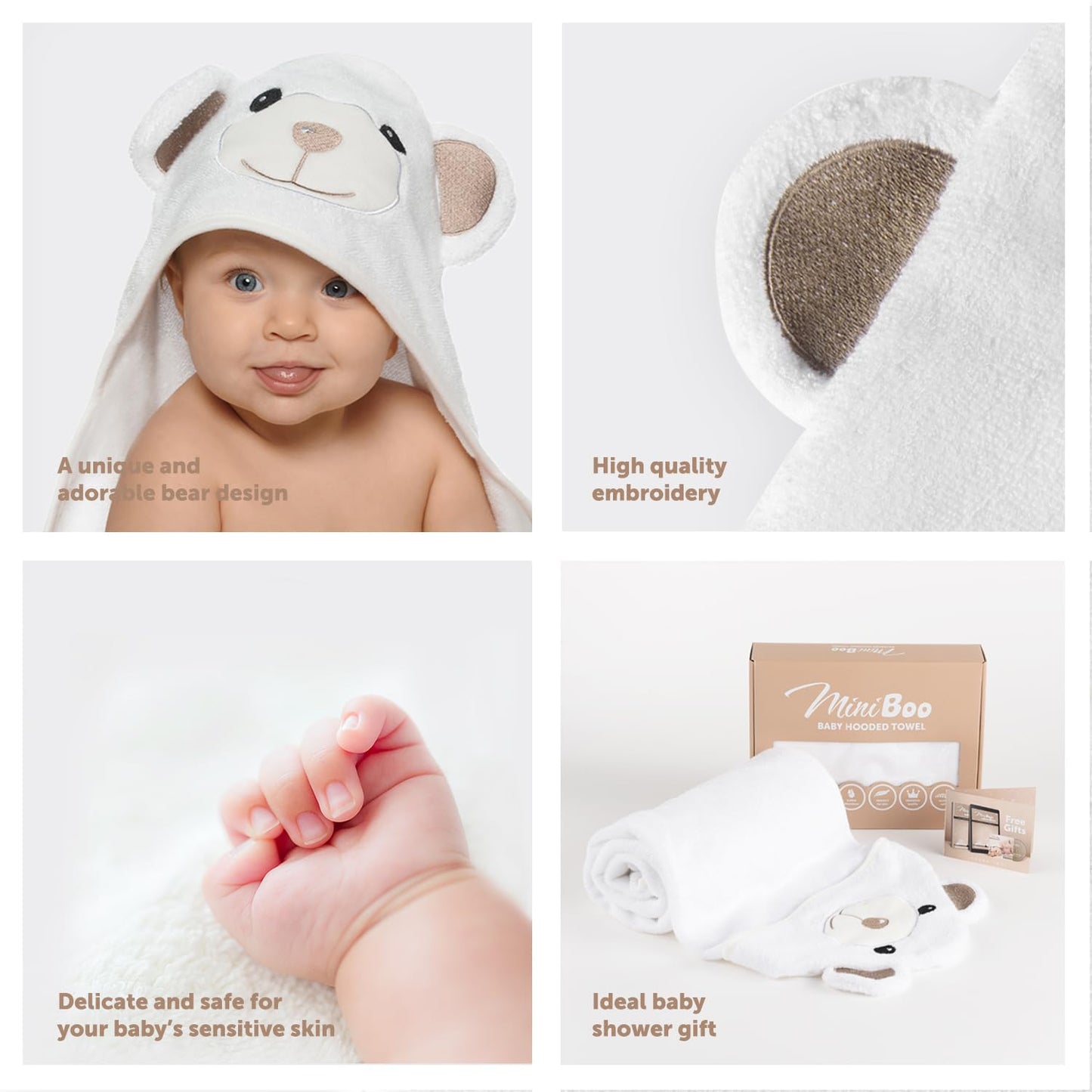 Miniboo Premium Ultra-Soft Viscose Made From Bamboo Baby Hooded Towel With Unique Design - Hypoallergenic, Organic Baby Towels F