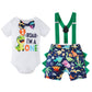 Mommy'S New Man Toddler Baby Boys 1St Birthday Dinosaur Cake Smash Outfit Short Sleeve Bodysuit Bloomers Adjustable Back Suspend