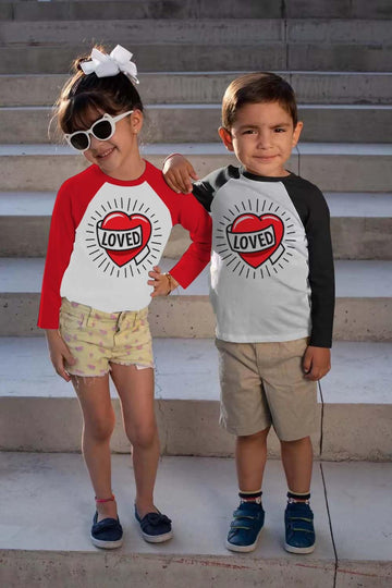 Kids Boys T-Shirt Valentines Heart Shirt Loved Vday Tops Long Sleeve Raglan Toddler Baby Tees 3T