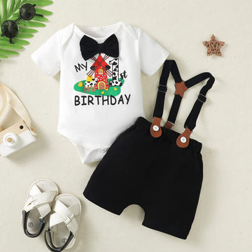 Baby Boy Birthday Outfit 1St Birthday Outfit Boy Farm 1St Birthday Outfit (Black-Short, 12-18 Months)