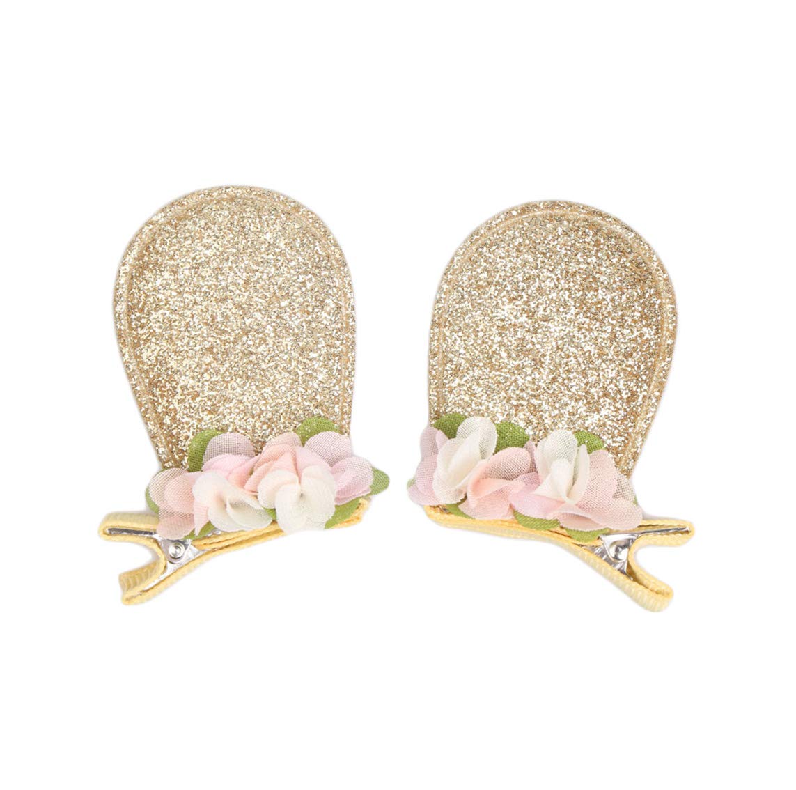 JustMyDress Easter Bunny Hair Clips Hairpins with Glitter Rabbit Ears Baby Girls Hair-Clip JHE14 (Golden Ear),One Size