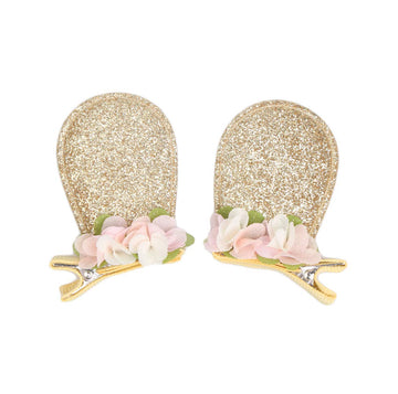 JustMyDress Easter Bunny Hair Clips Hairpins with Glitter Rabbit Ears Baby Girls Hair-Clip JHE14 (Golden Ear),One Size