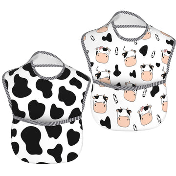 Qwalnely Cow Print Baby Stuff 2Packs Baby Bibs For 6-24 Months Waterproof Washable Fabric For Boys Girls Stuff, Newborn Toddler