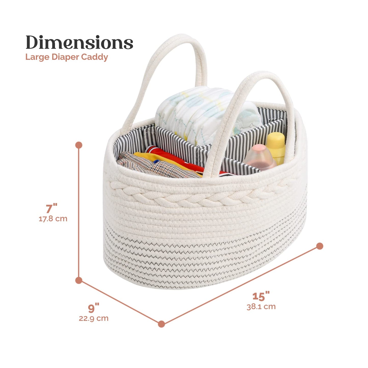 Luxury Little Diaper Caddy Organizer, Large Cotton Rope Nursery Baby Basket, Changing Table Organizer For Baby Diaper Storage, P