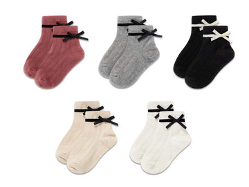 Gwenvenni Toddler Girls Socks Big Little Kids Cotton Bow Socks Low Cut 5 Pairs, 1-2T