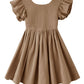 Dutebare Kid Little Girl Ruffle Dress Cotton Linen Backless Casual Summer Dresses 823 Brown 120