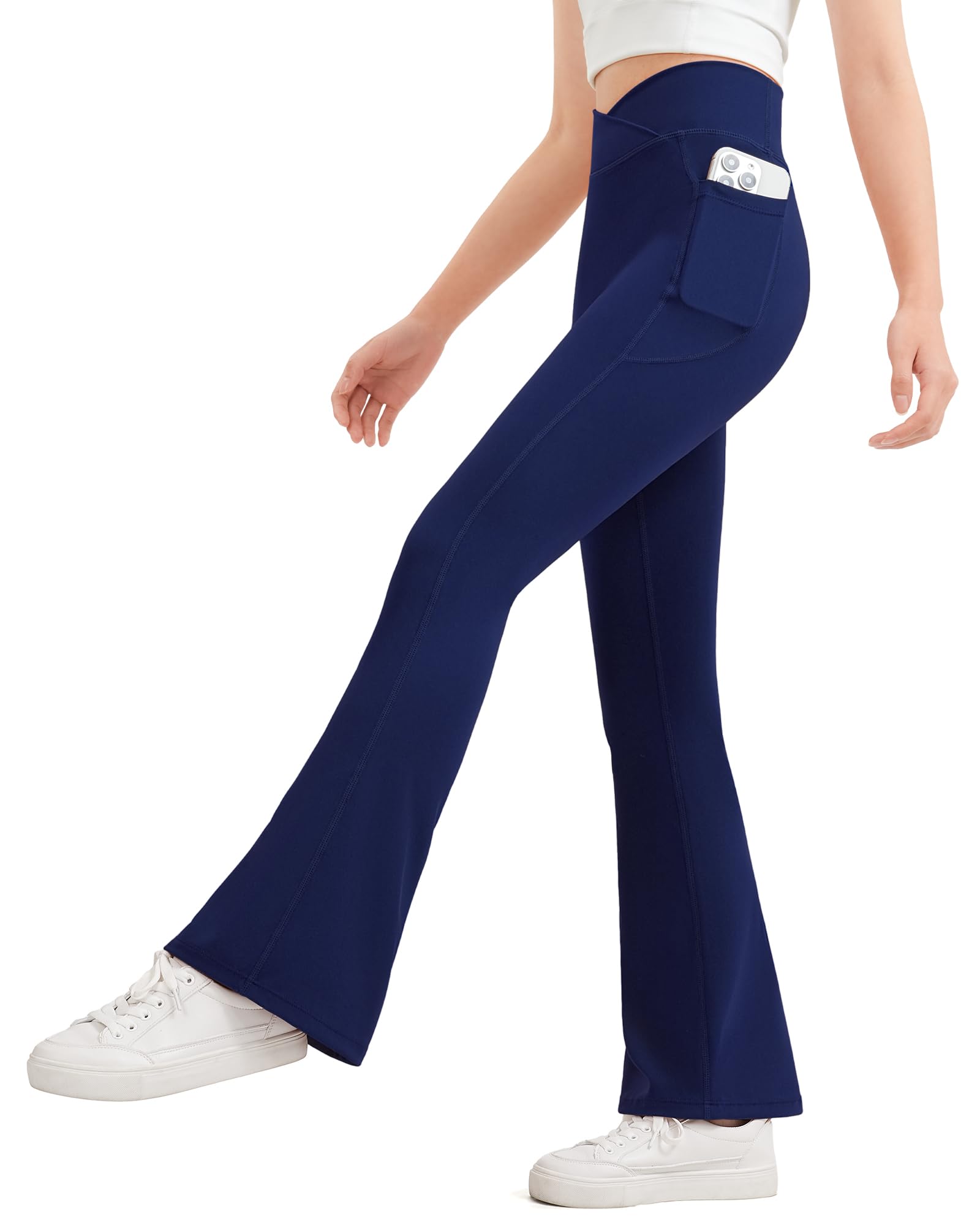 JOCMIC Girls Flare Leggings Kids Bell Bottom High Waisted Yoga Dance Flared Bootcut Pants, Navy, 1314 Years