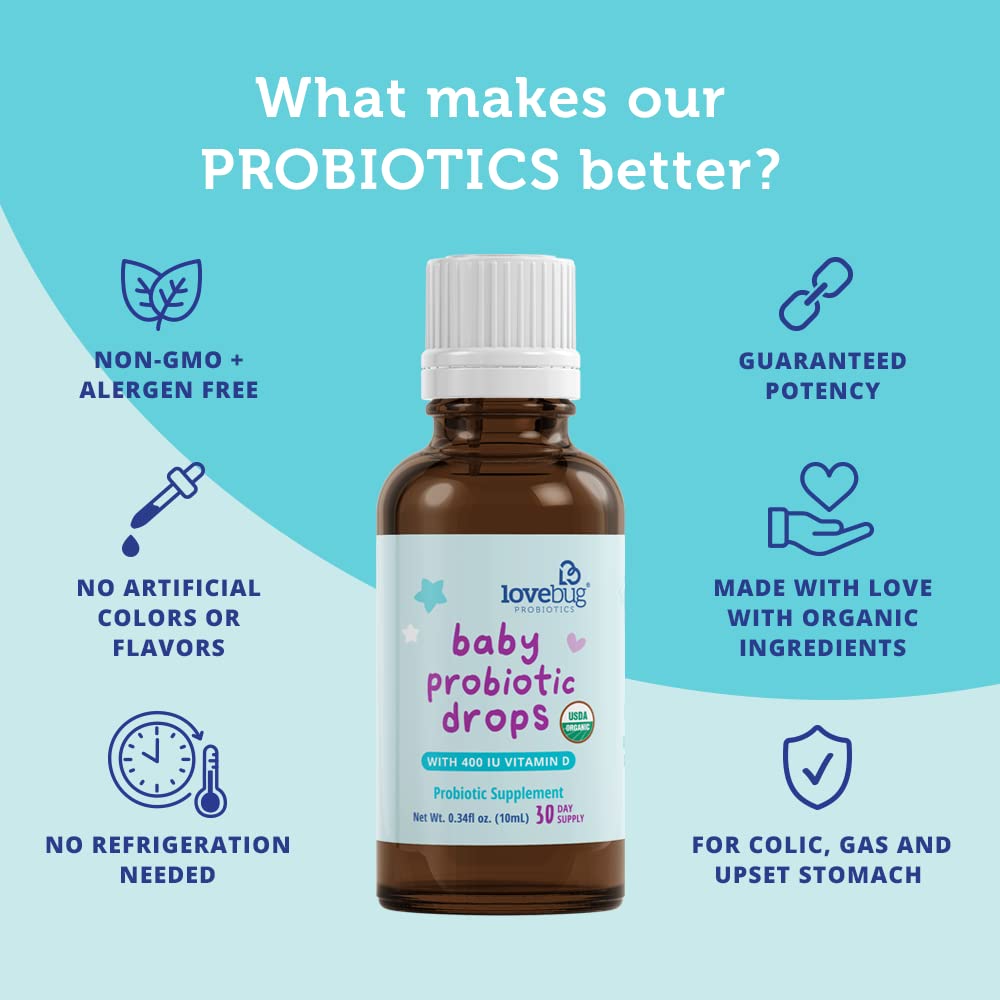 Lovebug Award Winning Usda Organic Probiotic For Infants & Babies 0-12 Months | Helps W/Colic, Reflux, Diarrhea, Constipation &