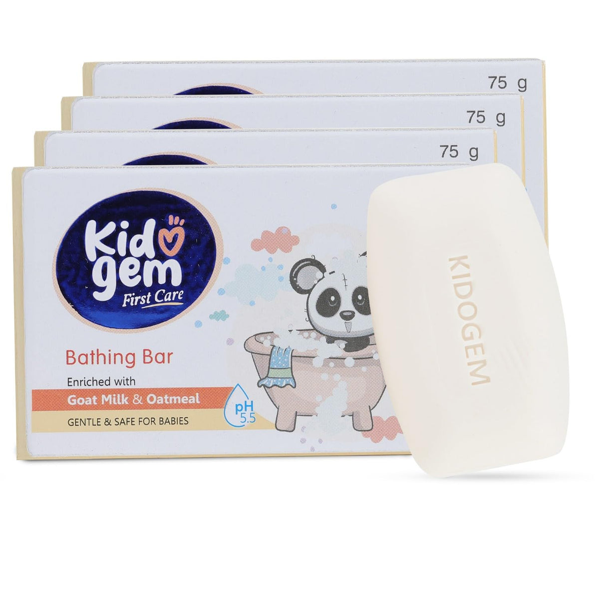 Kidogem Baby Bathing Bar  Pack Of 4 (75G Each) | Goat Milk, Oatmeal & Shea Butter | Gentle Soap For Newborns & Kids | Ph Balanc