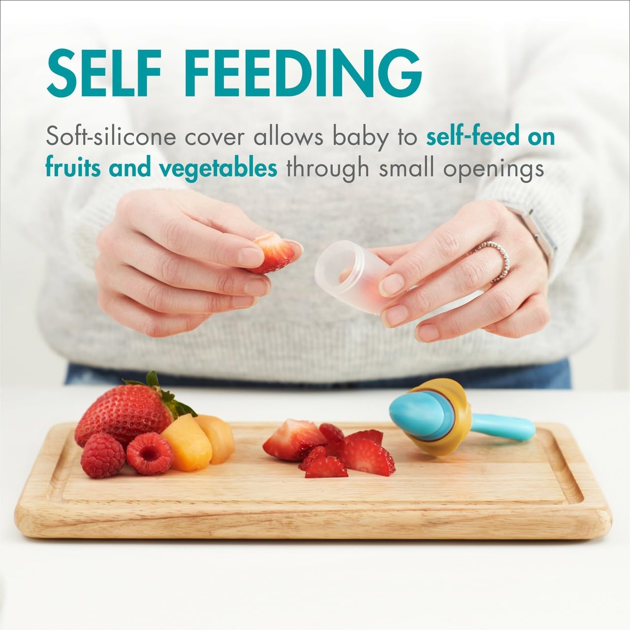 Boon Pulp Silicone Baby Fruit Feeder - Soft Silicone Baby Feeding Set - Fruit And Vegetable Baby Led Weaning Supplies - Baby Fee