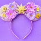 Clgift Princess Minnie Ears,Pick Your Color, Flower Minnie Ears, Floral Minnie Ears, Purple Sparkle Mouse Ears (Sun Rapunzel)