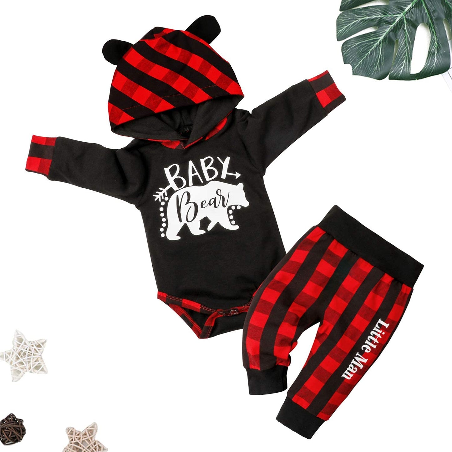 Fommy Baby Boy Clothes 9-12 Months Baby Bear Hoodies Baby Clothes Boy Outfit Plaid Pant Cute Boy Clothes 2Pcs Set Gifts