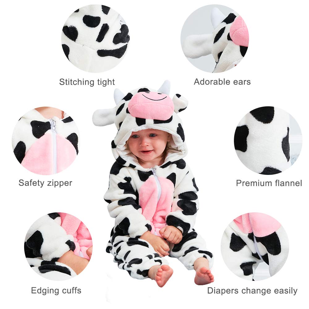 Michley Unisex Baby Boy Girl Hooded Romper Winter Animal Halloween Jumpsuit Outfits, Cow, 3-4.5T, Size 130