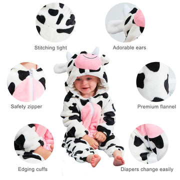 Michley Unisex Baby Boy Girl Hooded Romper Winter Animal Halloween Jumpsuit Outfits, Cow, 3-4.5T, Size 130